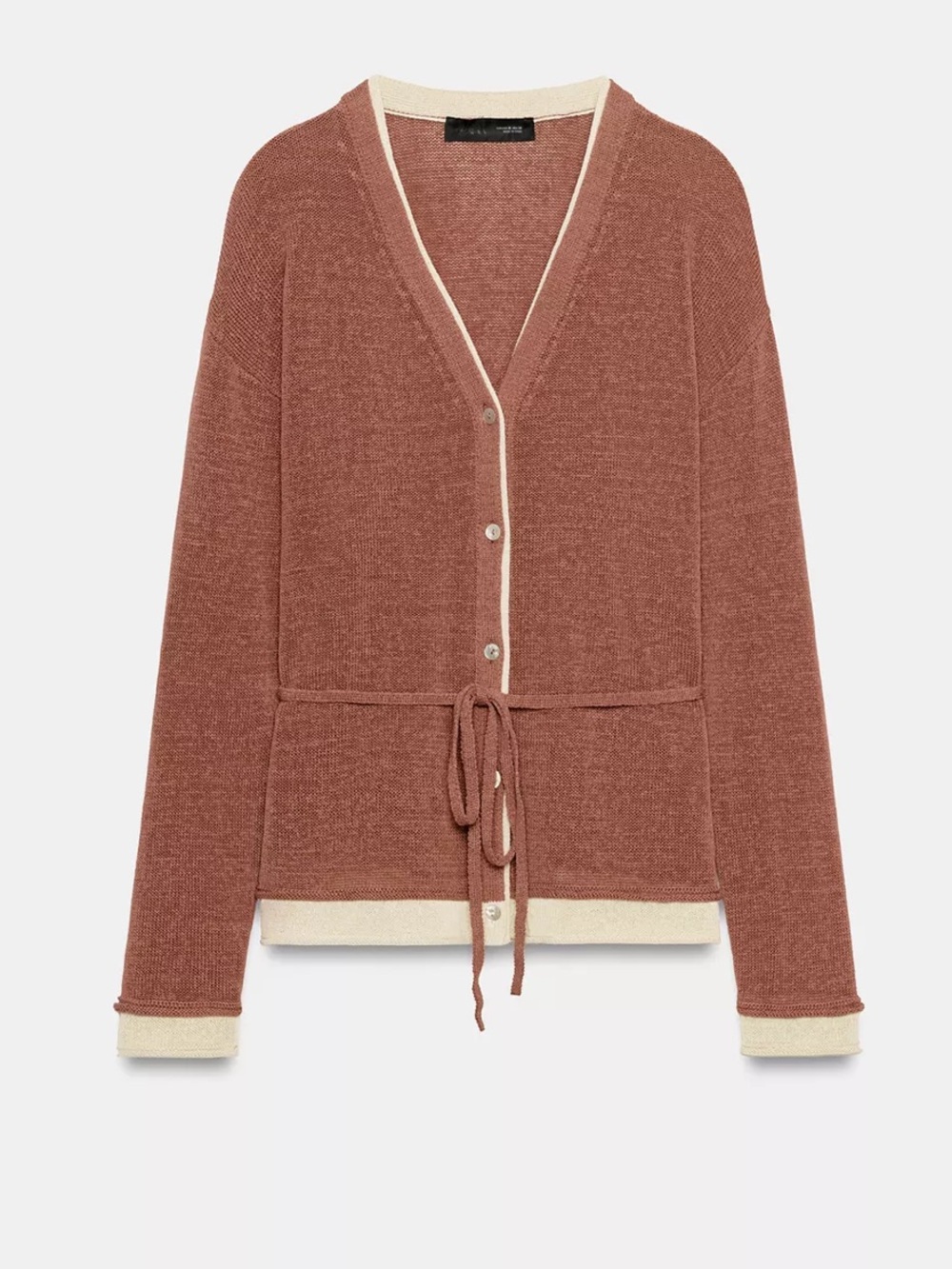 Zara NWT combination Rust Cardigan with Cream Trim and Tie Waist